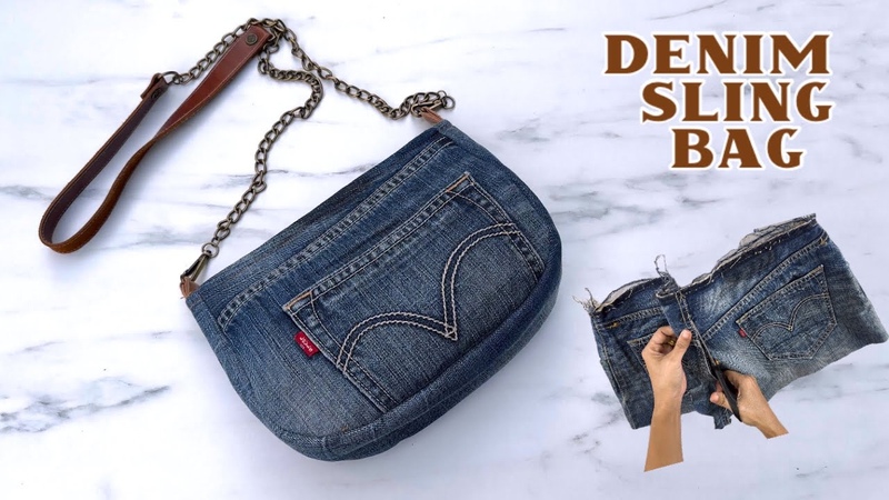 sewing diy small denim shoulder bag from old jeans, diy denim sling bag patterns, diy jeans