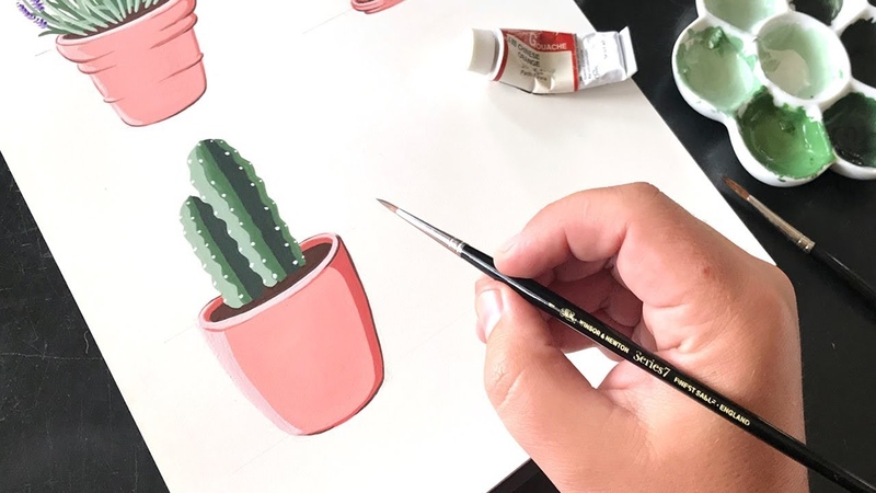 Painting Potted Pink Cacti with Gouache by Philip